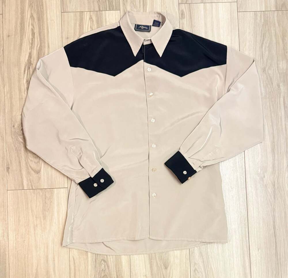 Roper Vintage Western Shirt Medium Beige Black Yoke